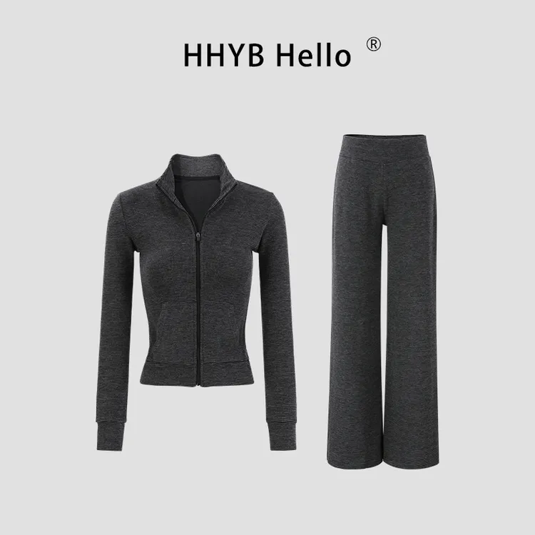 HHYB Hello2025秋季休闲韩系条纹袖修身显瘦套装Q250817+Q254299