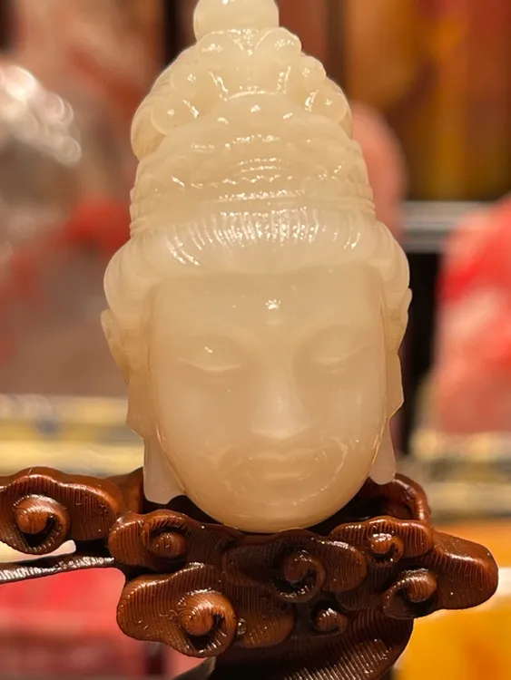 巴林石羊脂白佛头吊坠、