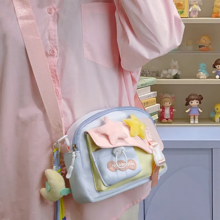 可爱多巴胺撞色小清新小包包女学生小众手机单肩包少女斜挎包MF