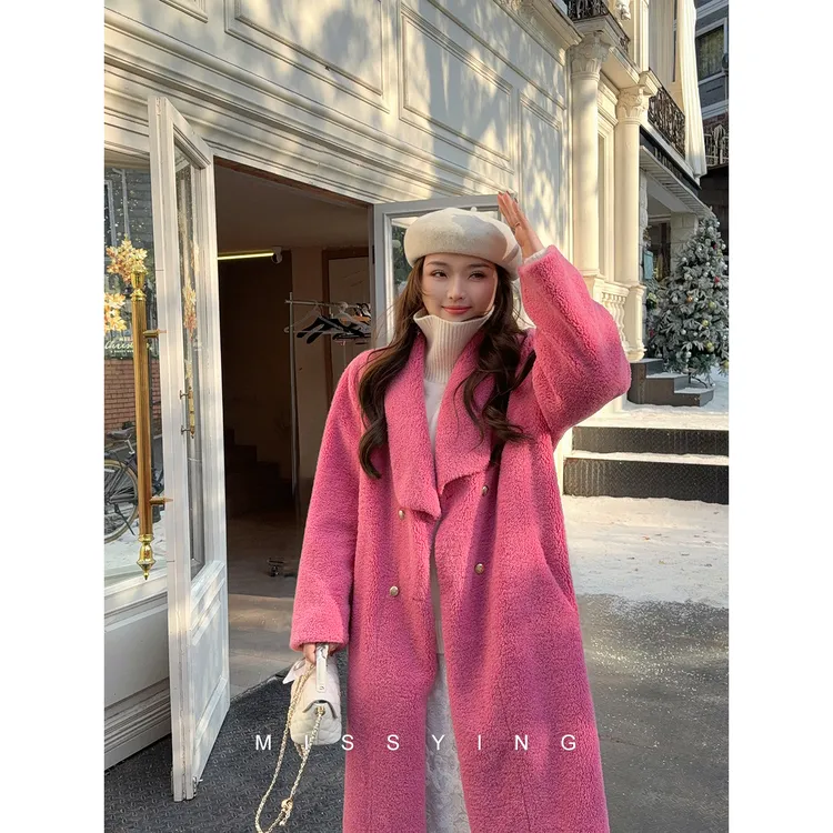 应小姐【云毯大衣】微胖大码韩版显瘦气质宽松百搭翻领仿羊羔毛大衣
