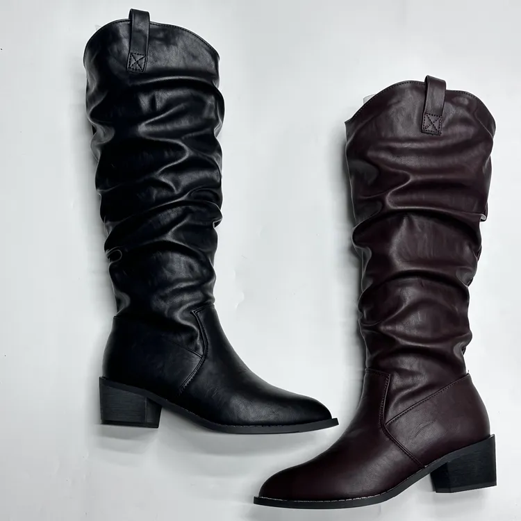 时装靴骑士高筒靴黑色秋冬中跟粗跟尖头短靴女鞋/8003