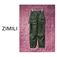 【子秋女装】2025新品《都市游侠》深军绿假两双层拼接休闲裤7783