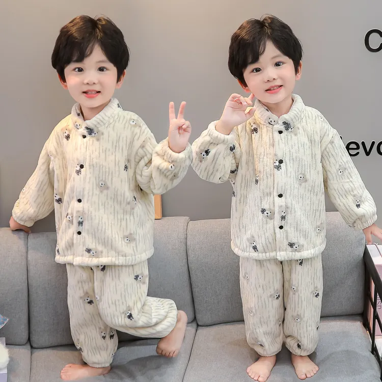 男童睡衣套装秋冬季法兰绒宝宝加厚保暖珊瑚绒儿童冬款男孩家居服