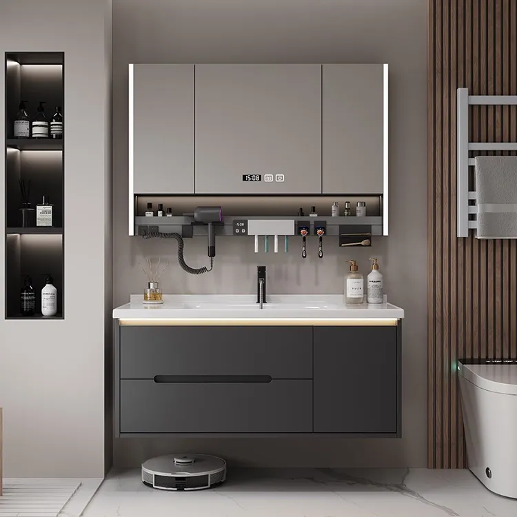 现代轻奢实木浴室柜陶瓷一体盆卫生间洗漱台洗手池洗脸盆柜组合