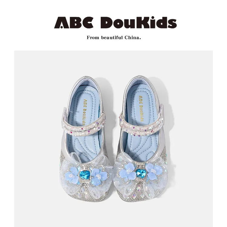 ABC Doukids女童水晶公主鞋2025秋季新款儿童闪亮软底皮鞋配礼服