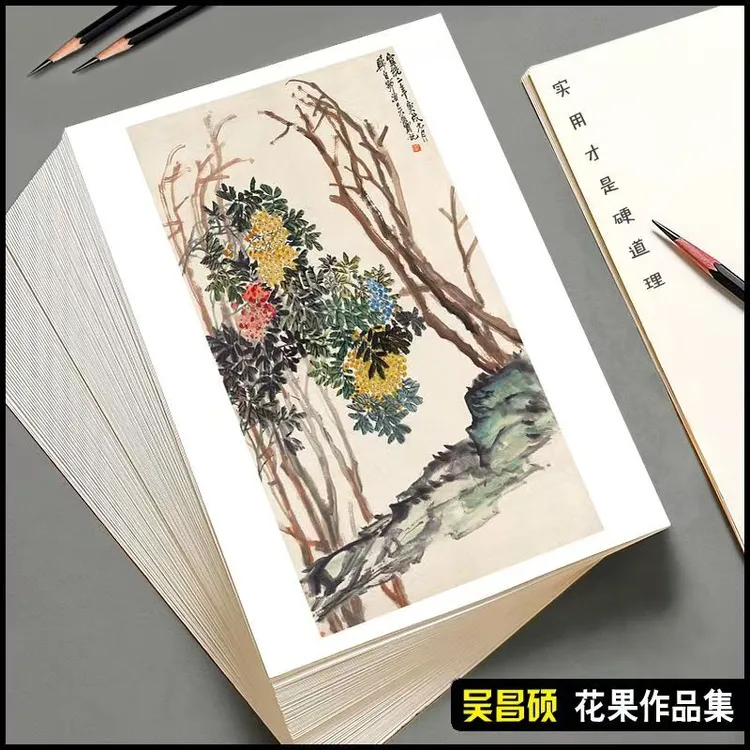 国画临摹卡吴昌硕花卉水果篇水墨绘画入门艺术培训教学全套48幅