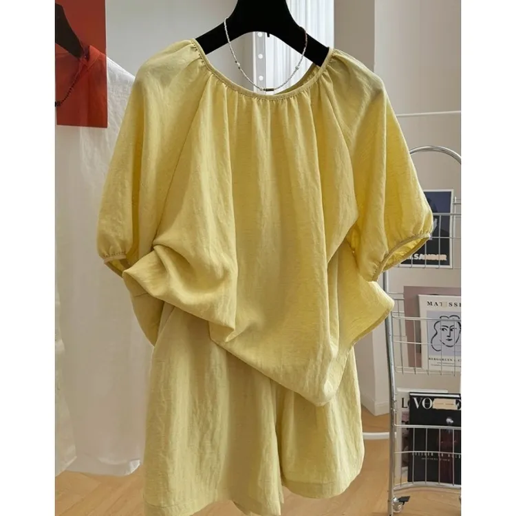 夏装搭配一整套轻熟苎麻短袖小衫短裤两件套欧货时尚套装女夏季薄