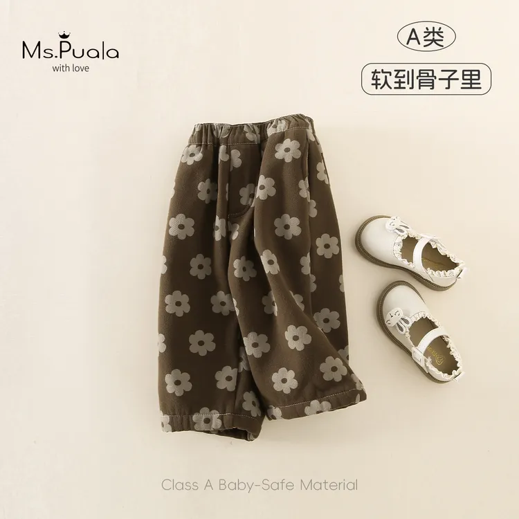 【Ms.Puala】婴幼童女宝宝秋冬季简约加绒裤子休闲裤百搭长裤-MD008