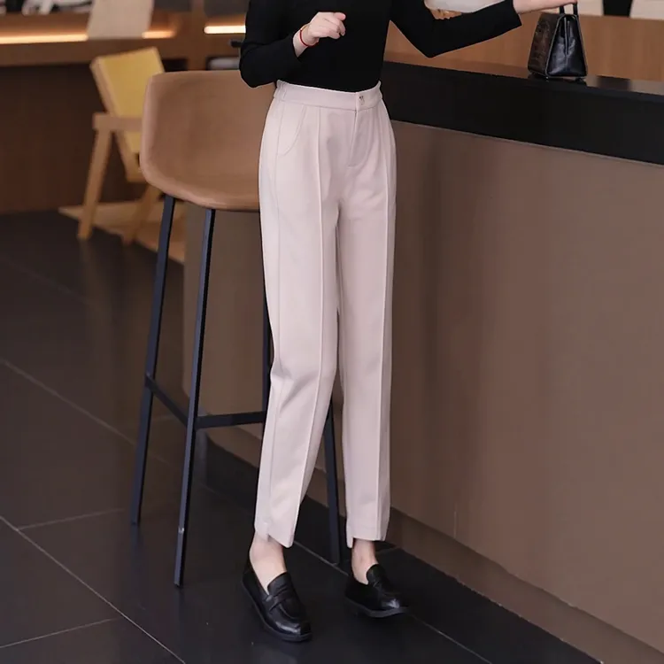 小个子一米五裤子女2025秋冬新款九分哈伦裤松紧腰高腰直筒休闲裤