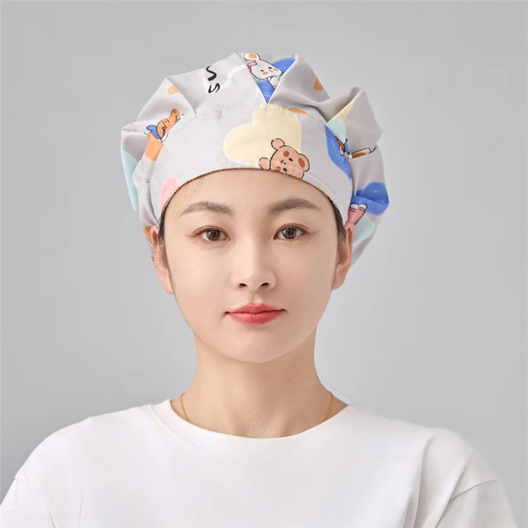 女医生护士蓬蓬帽大图爱心兔全棉印花牙科口腔宠物店美容院工作帽