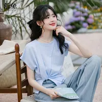 慕兔法式圆领不规则短袖t恤女2025夏季新款小个子设计感小众上衣