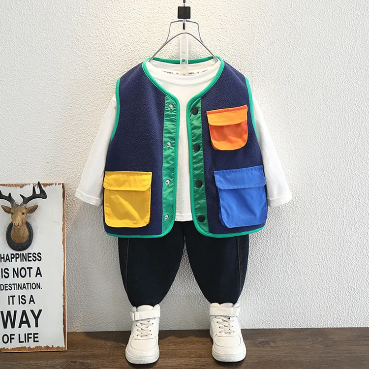男童春装马甲2025新款儿童外穿宝宝春秋款坎肩摇粒绒男孩针织背心