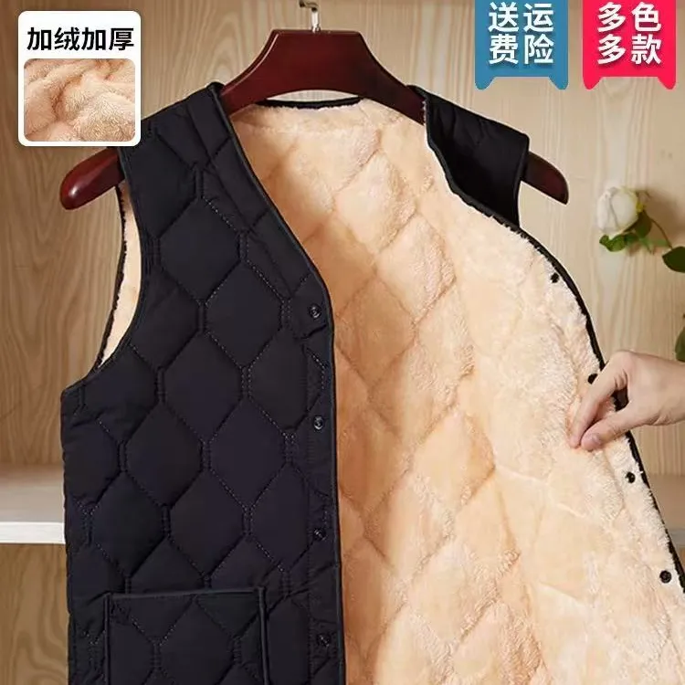 爸爸秋冬装中老年人马甲男士加绒加厚背心爷爷冬季保暖坎肩马甲
