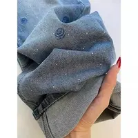 蓝色刺绣烫钻玫瑰牛仔裤女2025新款大码重工水洗高腰显瘦直筒裤子