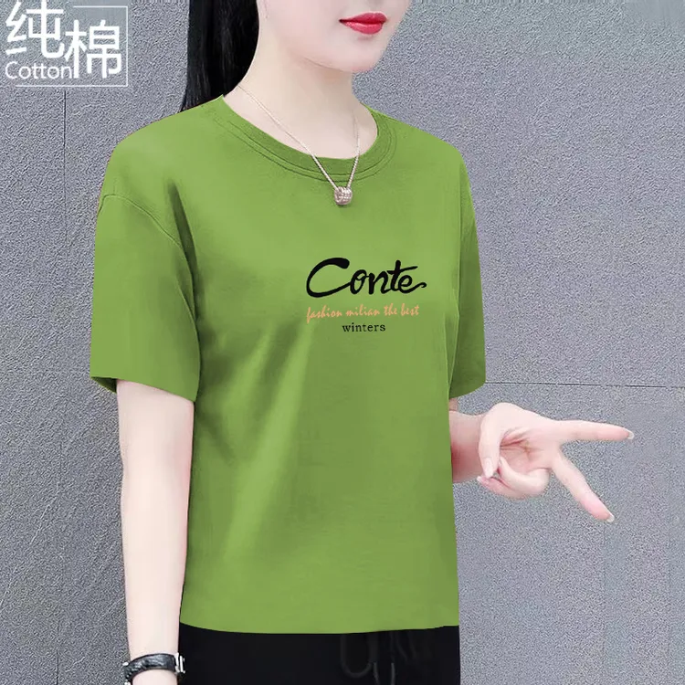 纯棉短袖t恤女夏季新款时尚百搭宽松显瘦大码女装遮肚上衣体恤衫