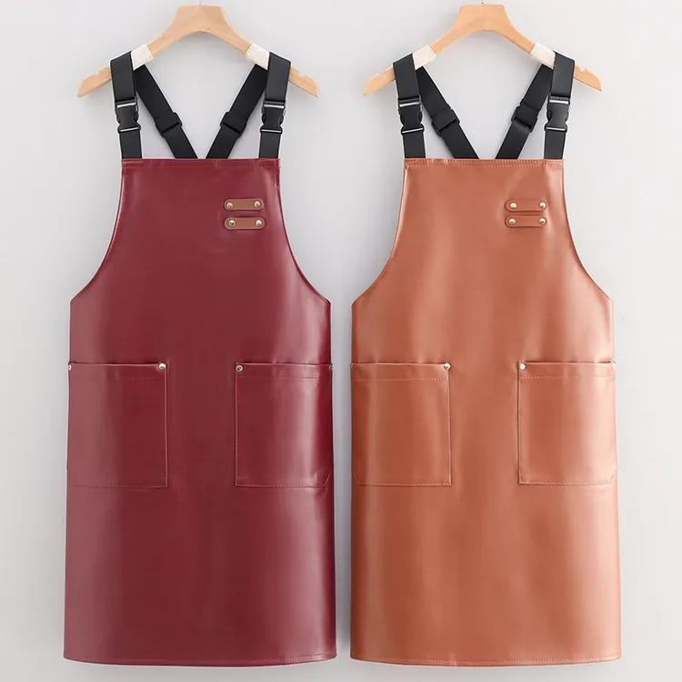 PU软皮革防水防油围裙厨房加厚耐磨围腰男女款餐饮专用上班工作服