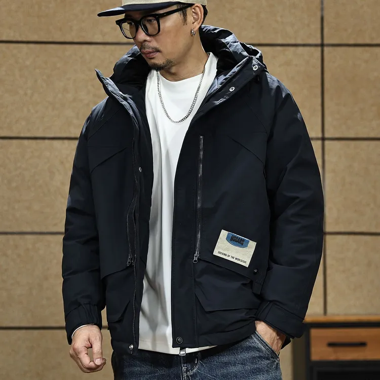 高级感羽绒服男加厚工装2025新款冬季青少年男士高端连帽棉服外套