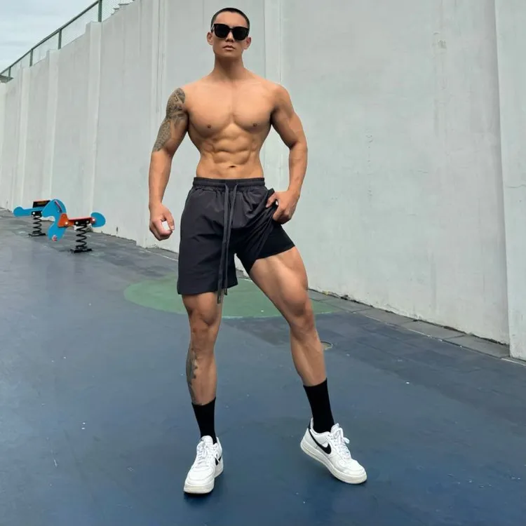 2025冰丝速干四分双层短裤男内胆短裤运动健身跑步休闲夏季户外
