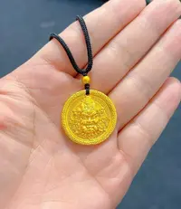 合金吊坠 古法黄财吊坠圆形 加送吊坠绳