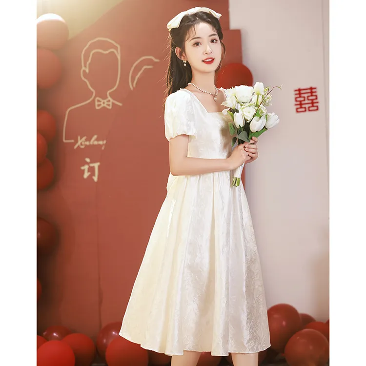 领证登记小晚礼服孕妇大码胖mm敬酒服白色订婚喜妈婚礼连衣裙