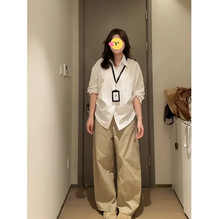 大码女装法式褶皱白色衬衫长袖早秋新款胖mm收腰显瘦直筒裤子套装