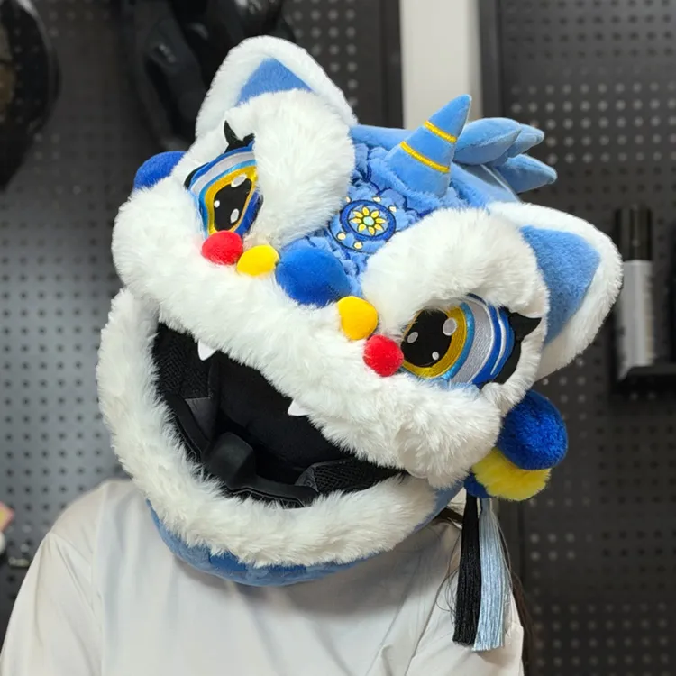 醒狮头套麒麟限定系列摩托车骑行头盔套可爱保暖机车专用揭面全盔