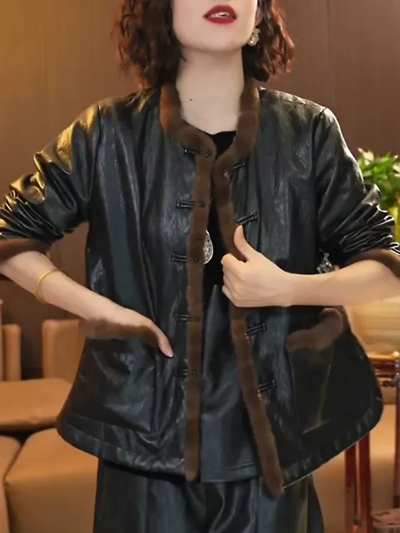 【高品质】新中式复古加厚毛毛外套女冬季新款防风保暖国风气质皮衣