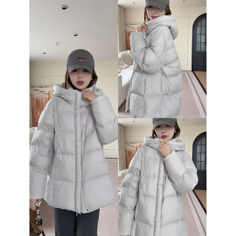 【余欢欢】冬季新国标90绒纽扣装饰连帽中长款羽绒服YHW51079