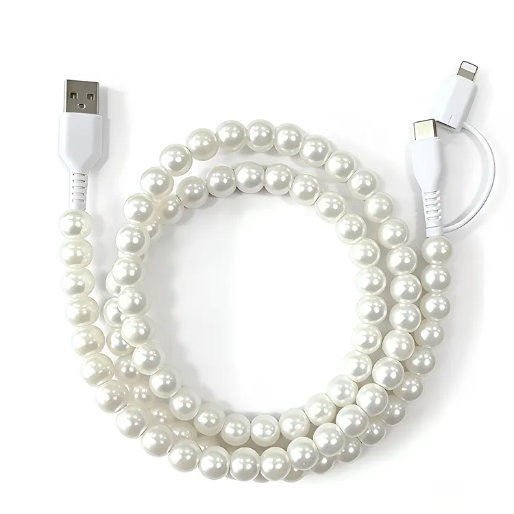 珠珠数据线一拖二DIY创意串珠数据线适用安卓苹果快充保护数据线