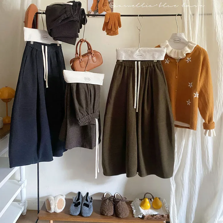 文艺复古小格子加厚毛呢料花苞裙裤女冬秋阔腿八分灯笼气球裤