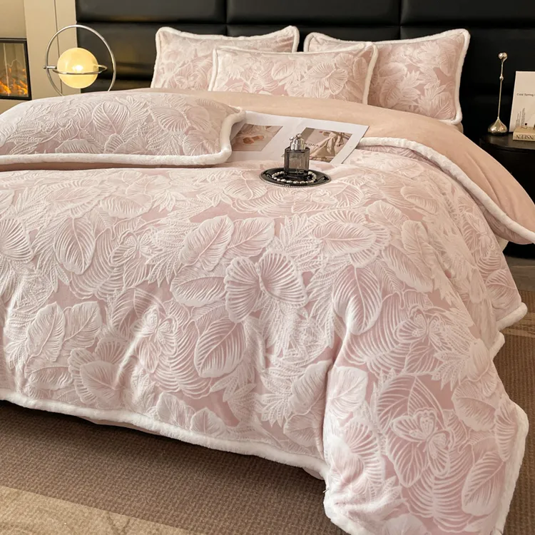 床盖款包边加厚兔兔牛奶绒宝宝绒四件套床上用品被套加绒双面绒