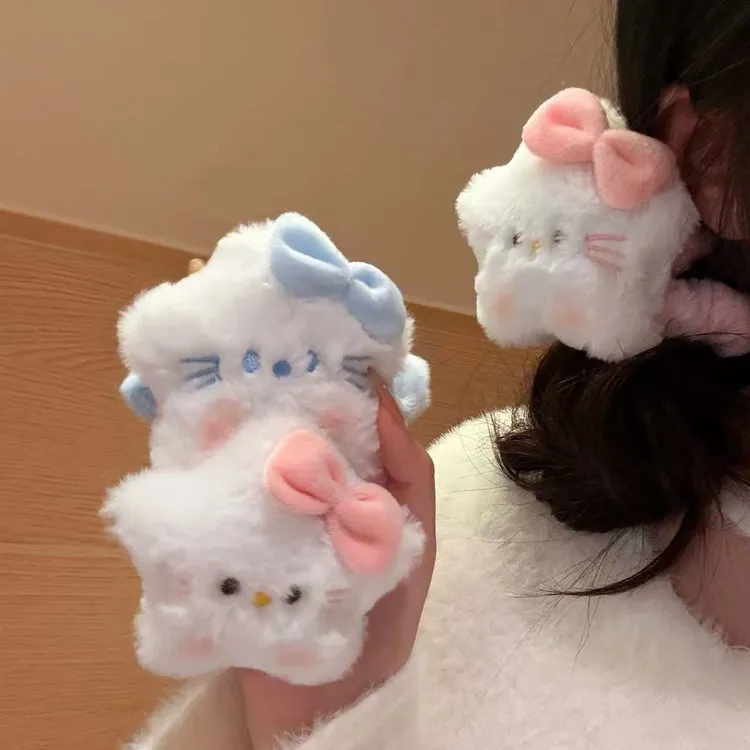 秋冬新款蝴蝶结毛绒星星发圈 玩偶公仔大肠发圈学生可爱头绳发饰