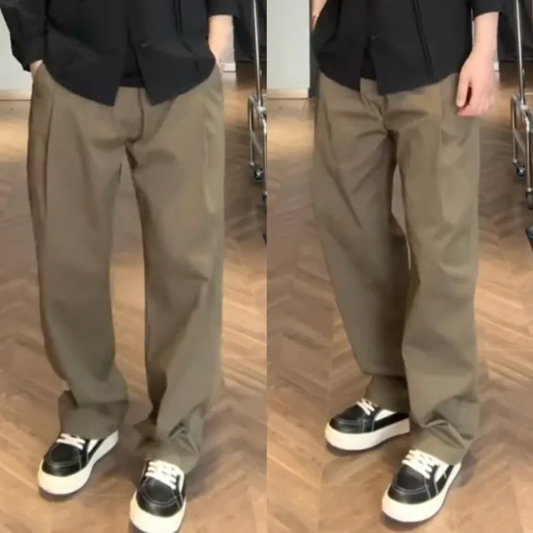 2025秋季美式复古立体收褶设计感廓形简约宽松休闲直筒弯刀裤