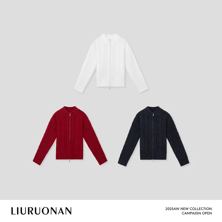 LIURUONAN 25WIN【纽花毛衣外套】立领复古拉链长袖舒适针织毛衣女