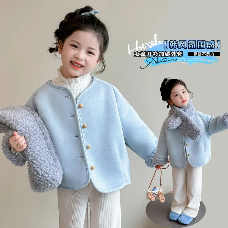 女童秋冬季加绒外套儿童2025新款超气质韩版加厚上衣女孩冬款衣服