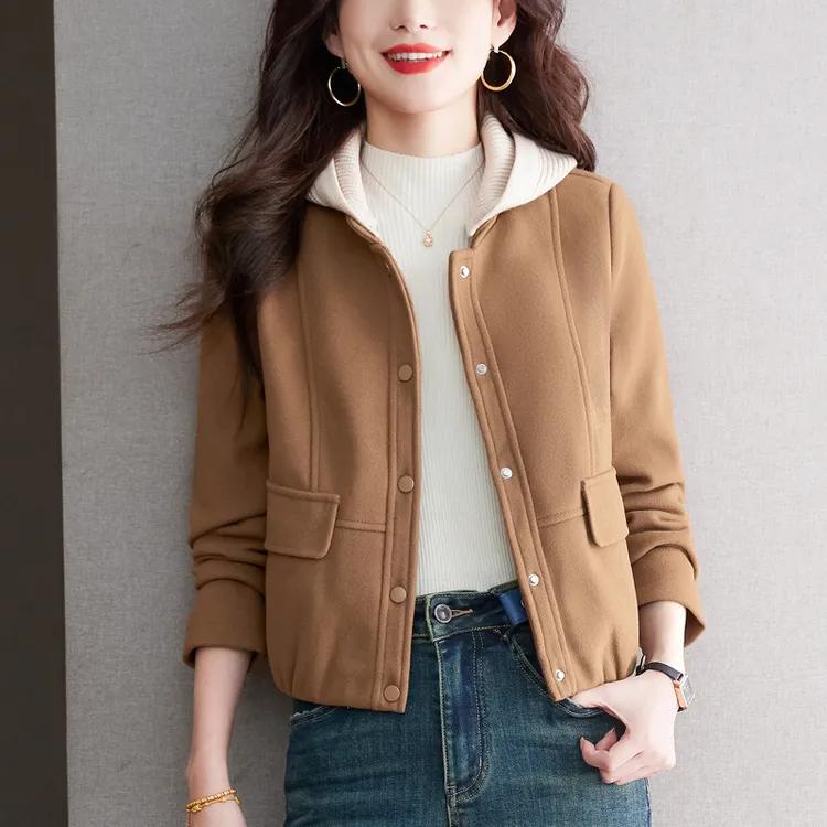 小个子毛呢外套女秋冬装2024年新款气质显瘦短款连帽加厚