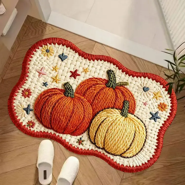 60x90cm编织风南瓜地垫沥水垫卫生间吸水防滑垫入户门浴室卧室垫