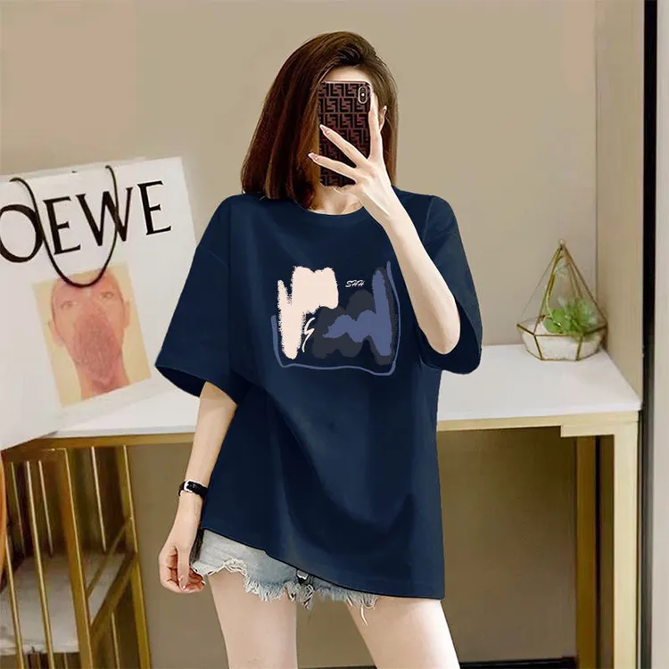 大码宽松休闲印花圆领短袖T恤女春夏季韩版时尚显瘦半袖百搭上衣