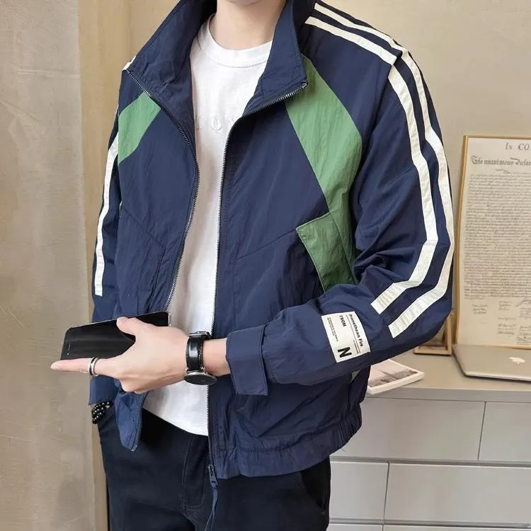 皮尔卡丹saiw男式上衣2025春秋季新款新潮轻薄帅气配色休闲立领高