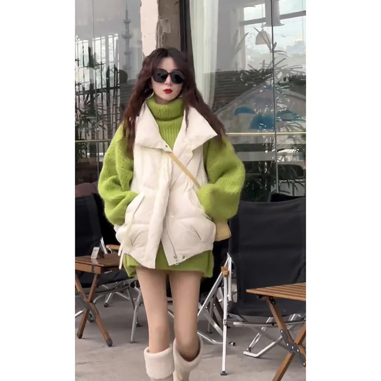 2025年秋冬新款韩版宽松保暖款棉服马甲外套百搭显瘦毛衣两件套潮