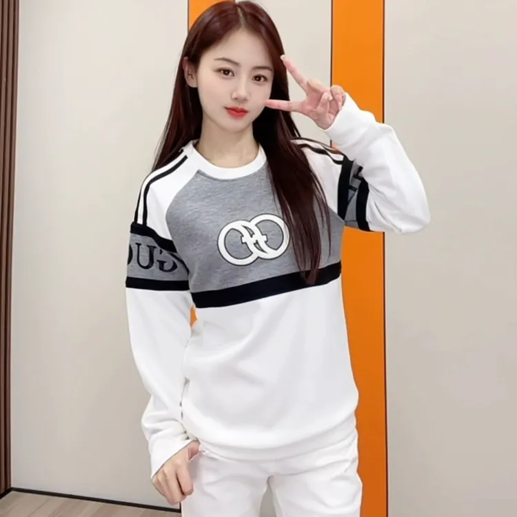 欧货高档轻奢新款秋冬加绒男士刺绣时尚拼接圆领卫衣保暖潮流品质