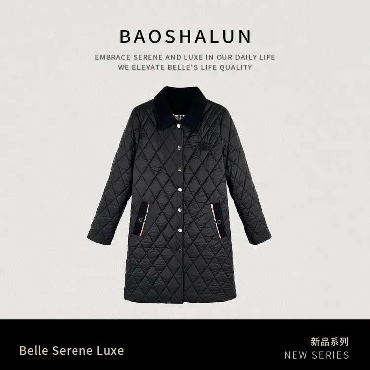 【英伦型格】时尚高级剌绣菱格翻领棉服外套353212