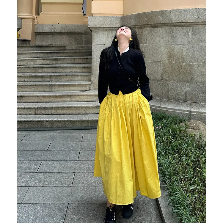 MARIE.COCO小香风立领针织开衫上衣女秋季多巴胺黄色半身裙套装
