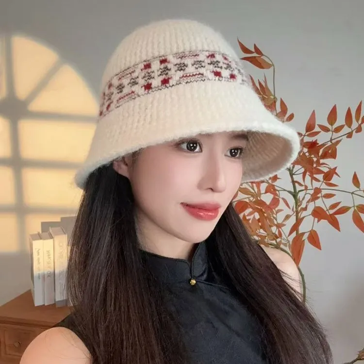 tz2025秋冬新款针织帽子秋冬保暖毛线帽护耳防寒水桶帽显脸小盆帽