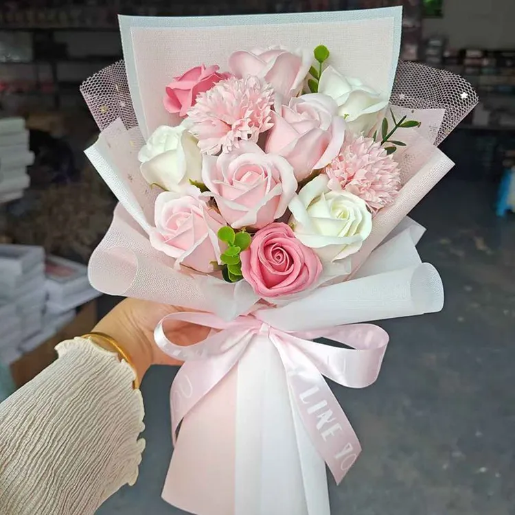 康乃馨玫瑰花束成品假花仿真送老师礼物送女友客厅聚财手工花