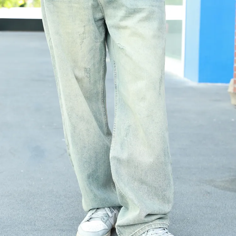 2025秋冬新款直筒牛仔裤男士百搭宽松复古做旧拖地裤潮流阔腿裤子