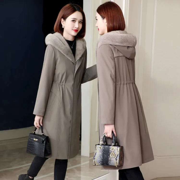 派克服女长款水貂毛内胆海宁冬新款整貂领皮草大衣尼克服妈妈外套