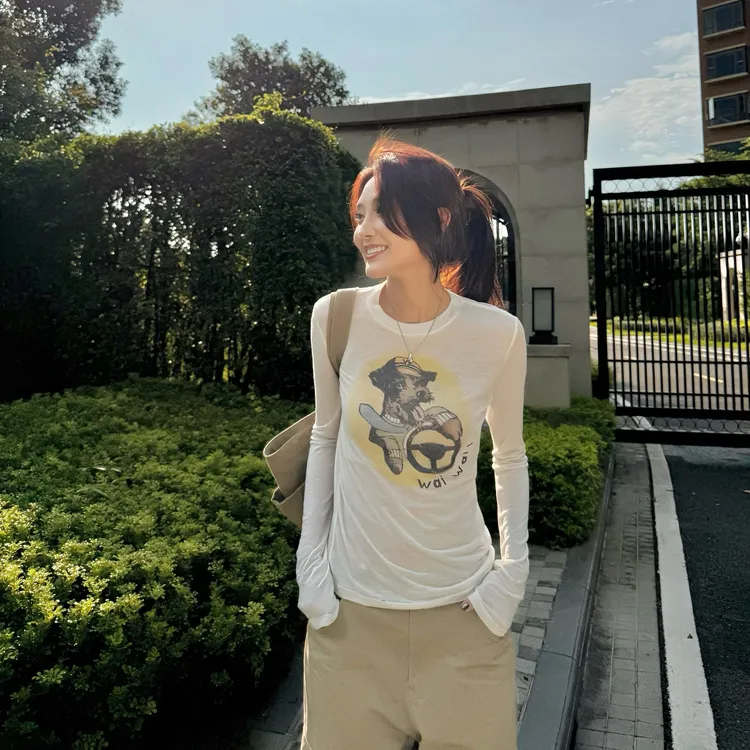 Moprobably李予诺「好朋友」"莱赛尔+绵羊毛"印花长袖T恤L5347092