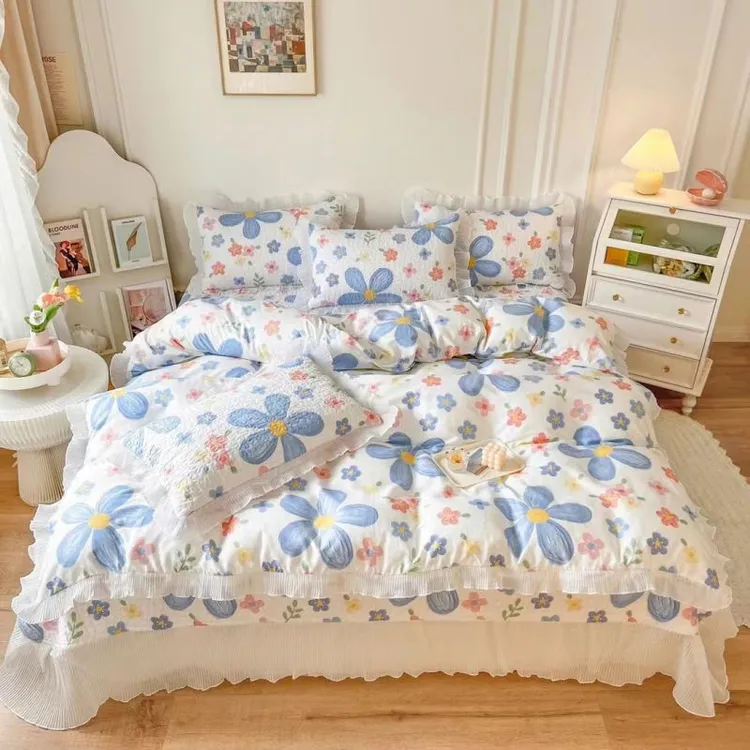 【全棉床盖款】2025新款亲肤全棉 小清新 全棉夹棉床盖碎花四件套
