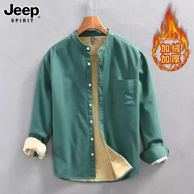 JEEPSPIRIT吉普冬季长袖衬衫加绒加厚保暖宽松外套百搭衬衣男装